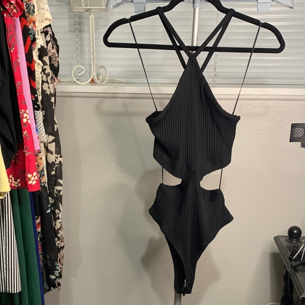 Zara‎ Black Ribbed Bodysuit with Cutouts